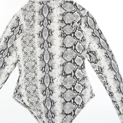 PRETTYLITTLETHING Womens Grey Animal Print  Bodysuit One-Piece Size 8