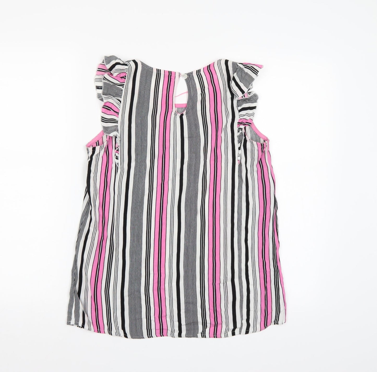 TU Womens Pink Striped  Basic Blouse Size 8  - Frill Sleeve