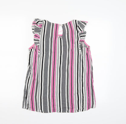 TU Womens Pink Striped  Basic Blouse Size 8  - Frill Sleeve