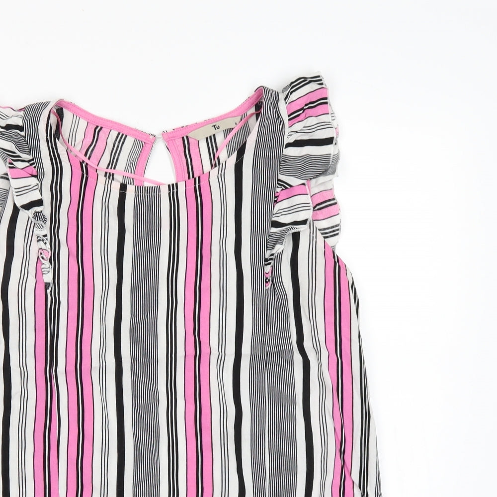 TU Womens Pink Striped  Basic Blouse Size 8  - Frill Sleeve