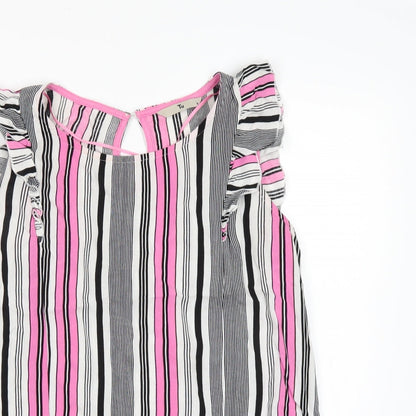 TU Womens Pink Striped  Basic Blouse Size 8  - Frill Sleeve