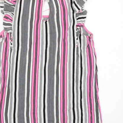 TU Womens Pink Striped  Basic Blouse Size 8  - Frill Sleeve