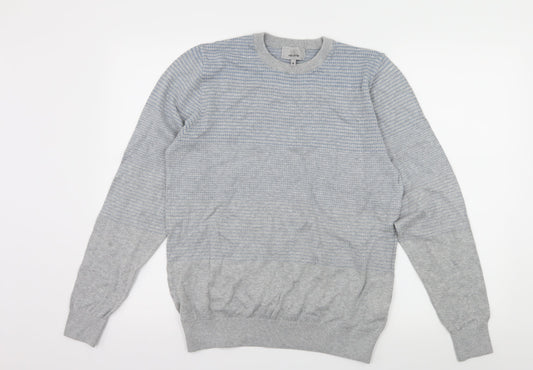 Marks and Spencer Mens Grey Striped Knit Pullover Jumper Size M