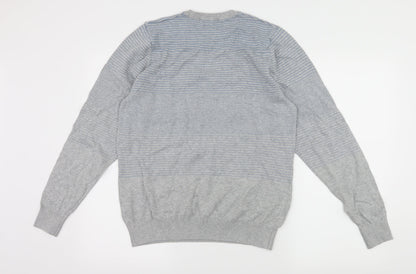Marks and Spencer Mens Grey Striped Knit Pullover Jumper Size M