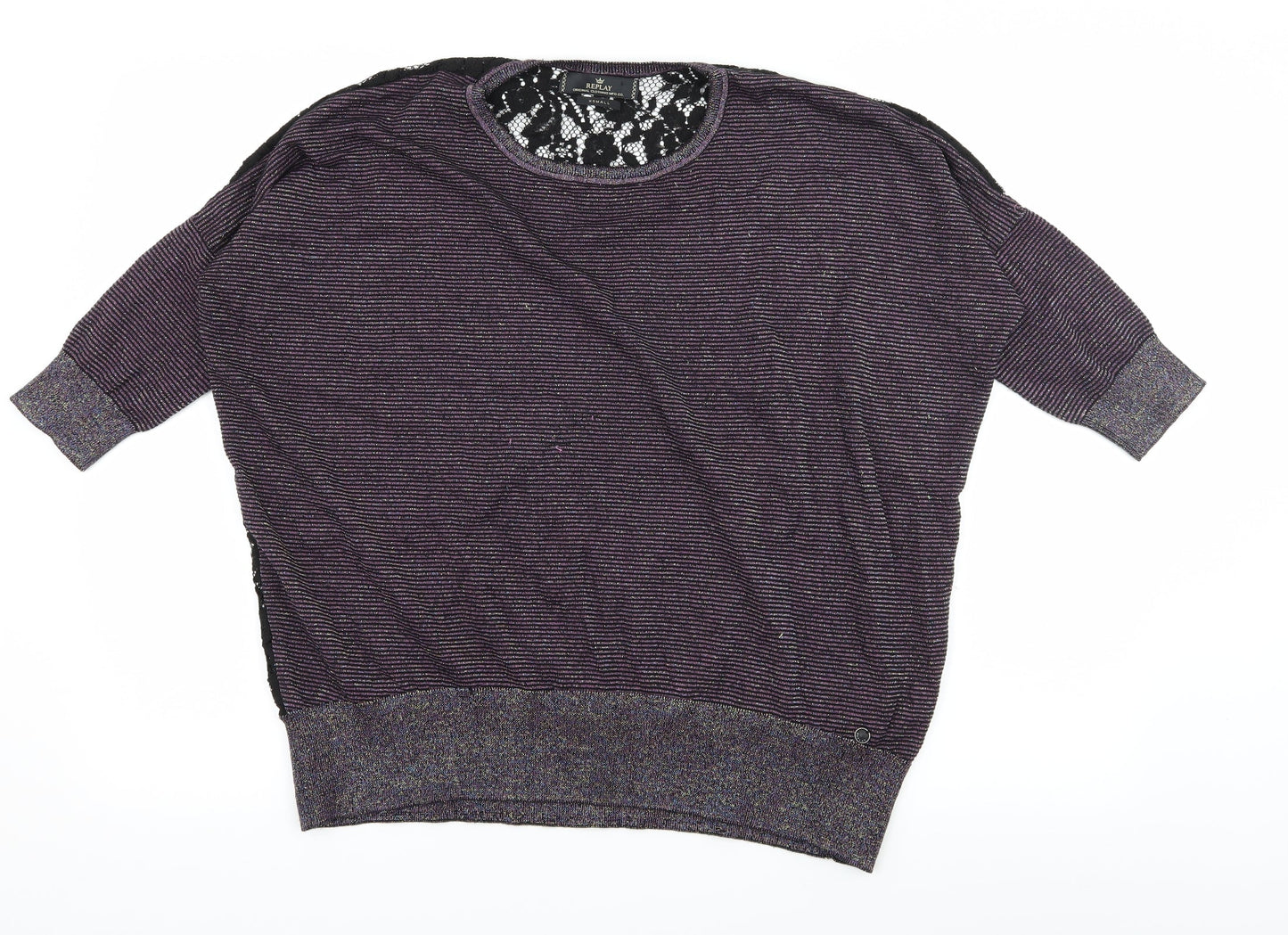 Replay Womens Purple Striped Knit Pullover Jumper Size XS  - Lace back