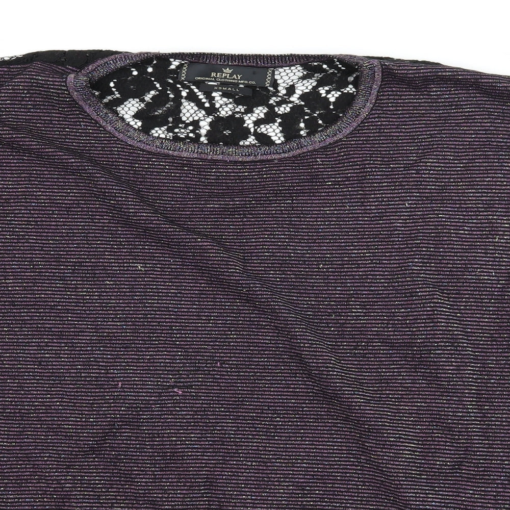 Replay Womens Purple Striped Knit Pullover Jumper Size XS  - Lace back