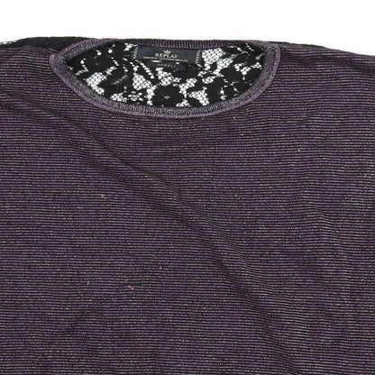 Replay Womens Purple Striped Knit Pullover Jumper Size XS  - Lace back