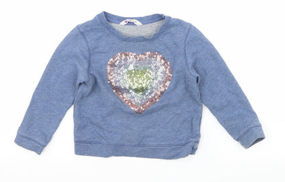 John Lewis Girls Blue  Jersey Pullover Sweatshirt Size 2 Years  - Love heart