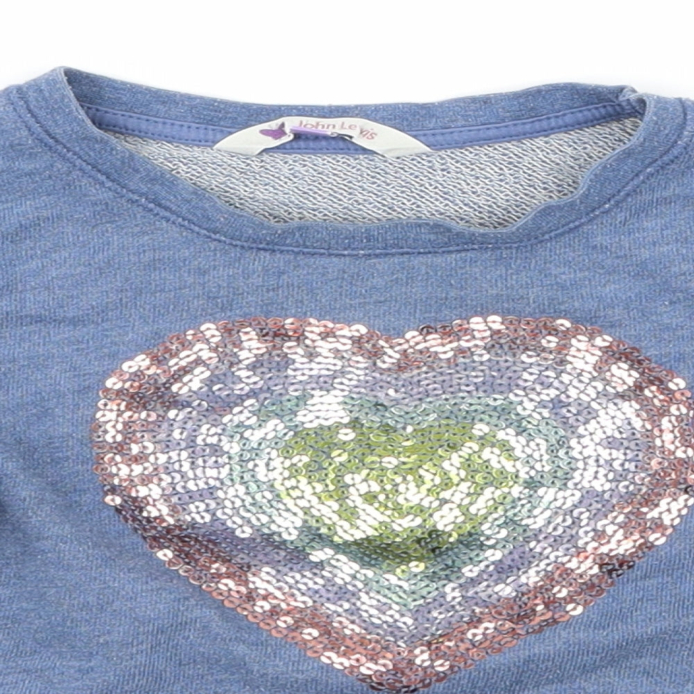 John Lewis Girls Blue  Jersey Pullover Sweatshirt Size 2 Years  - Love heart