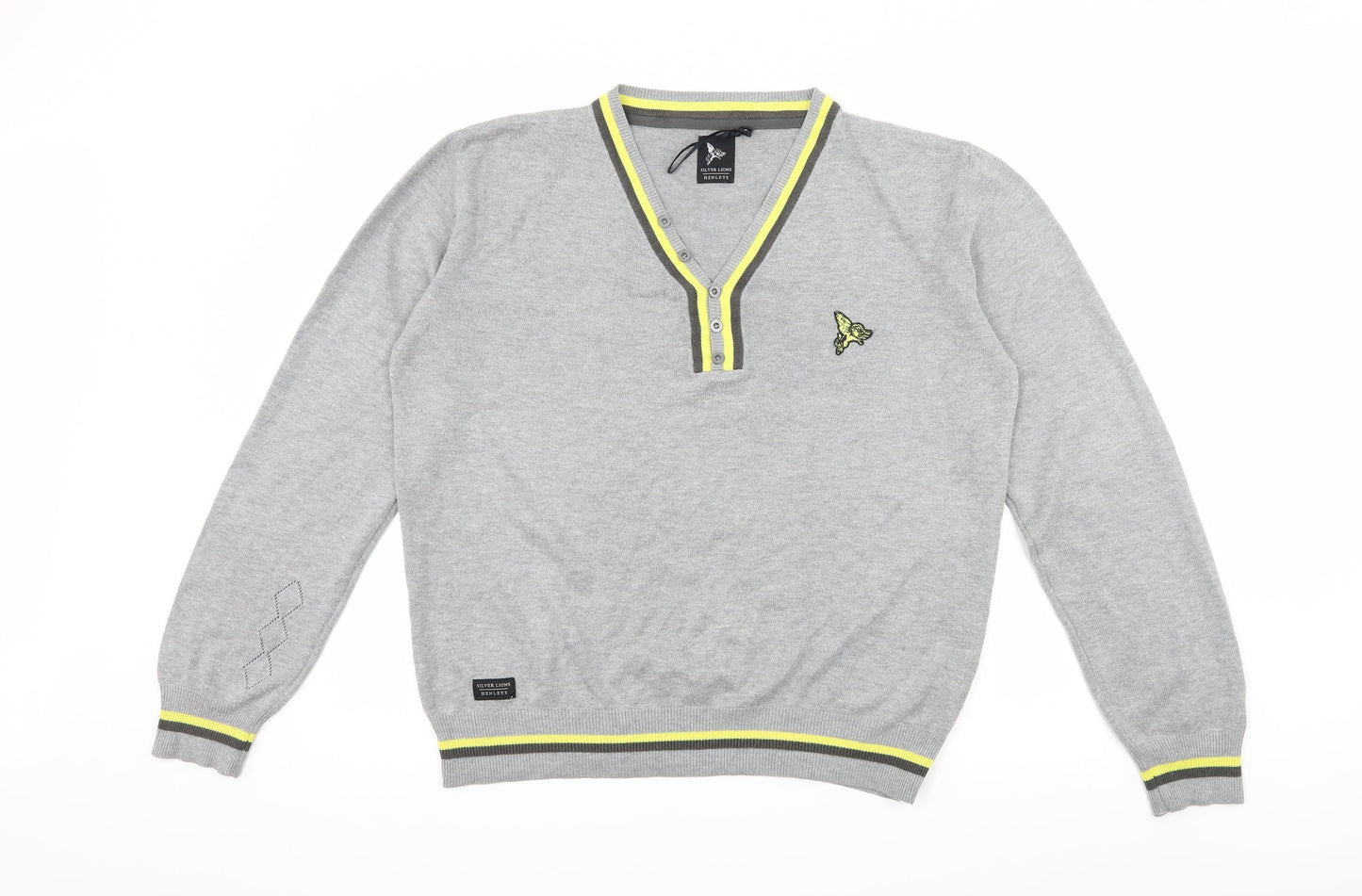 Henleys Mens Grey Striped Knit Pullover Jumper Size M