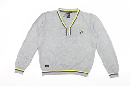 Henleys Mens Grey Striped Knit Pullover Jumper Size M