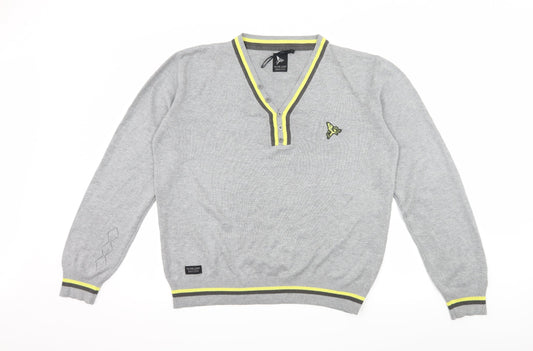 Henleys Mens Grey Striped Knit Pullover Jumper Size M