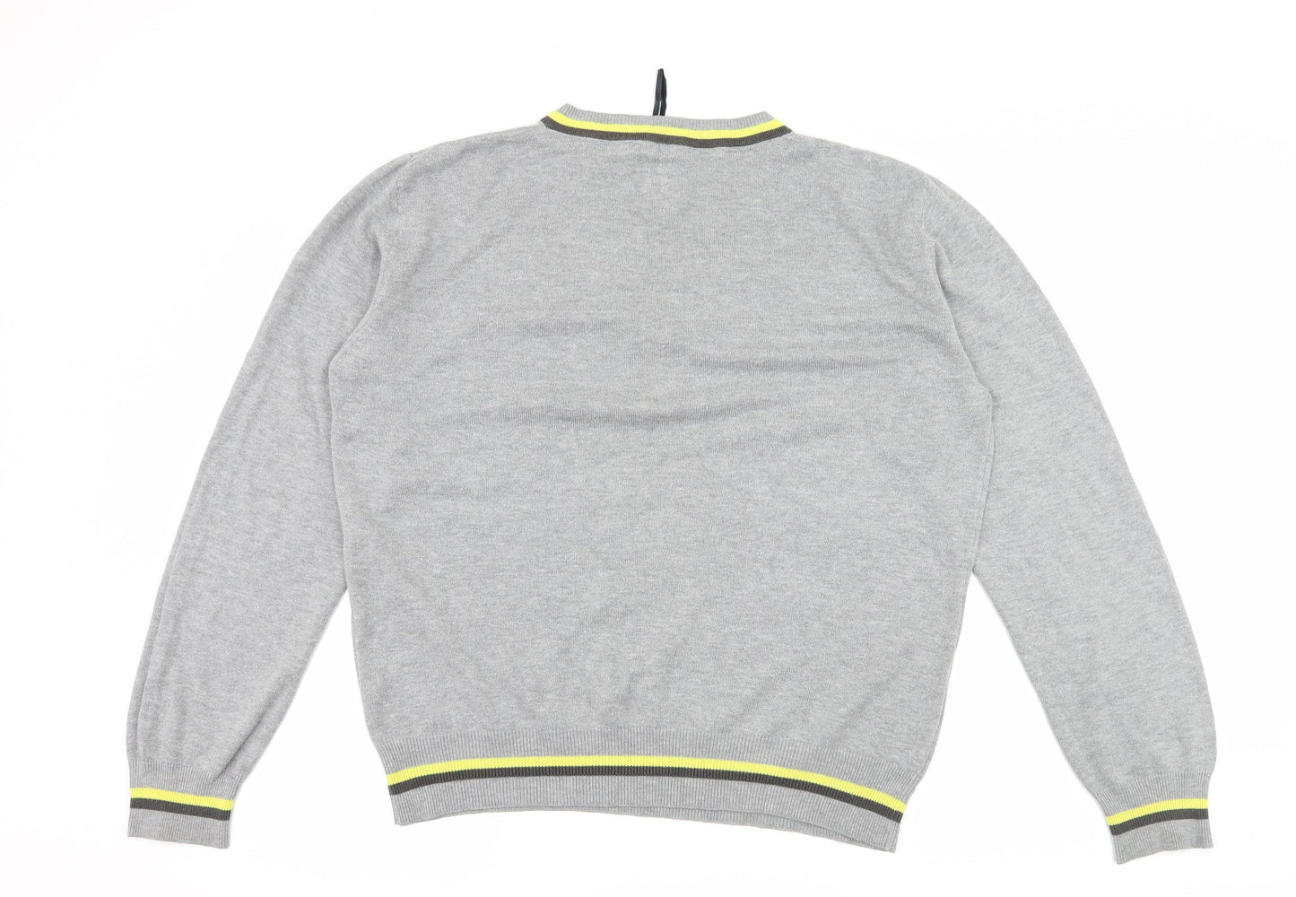 Henleys Mens Grey Striped Knit Pullover Jumper Size M