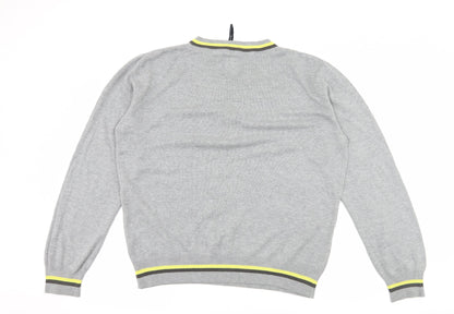 Henleys Mens Grey Striped Knit Pullover Jumper Size M