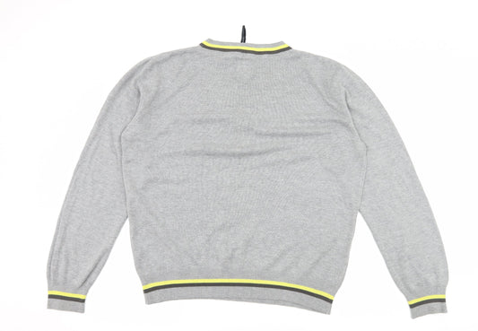 Henleys Mens Grey Striped Knit Pullover Jumper Size M