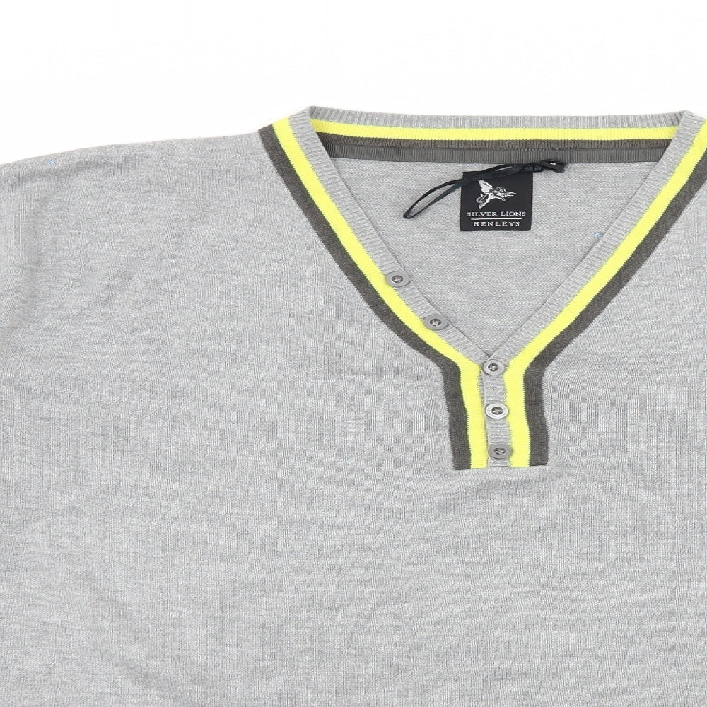 Henleys Mens Grey Striped Knit Pullover Jumper Size M