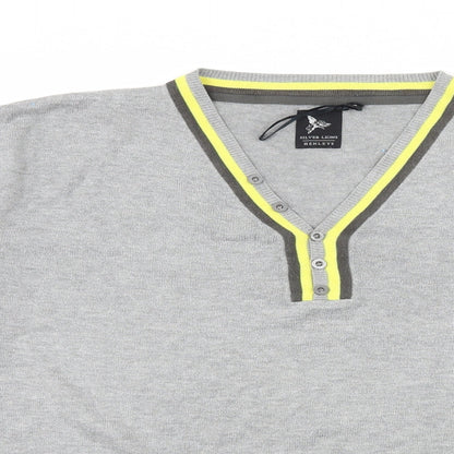 Henleys Mens Grey Striped Knit Pullover Jumper Size M