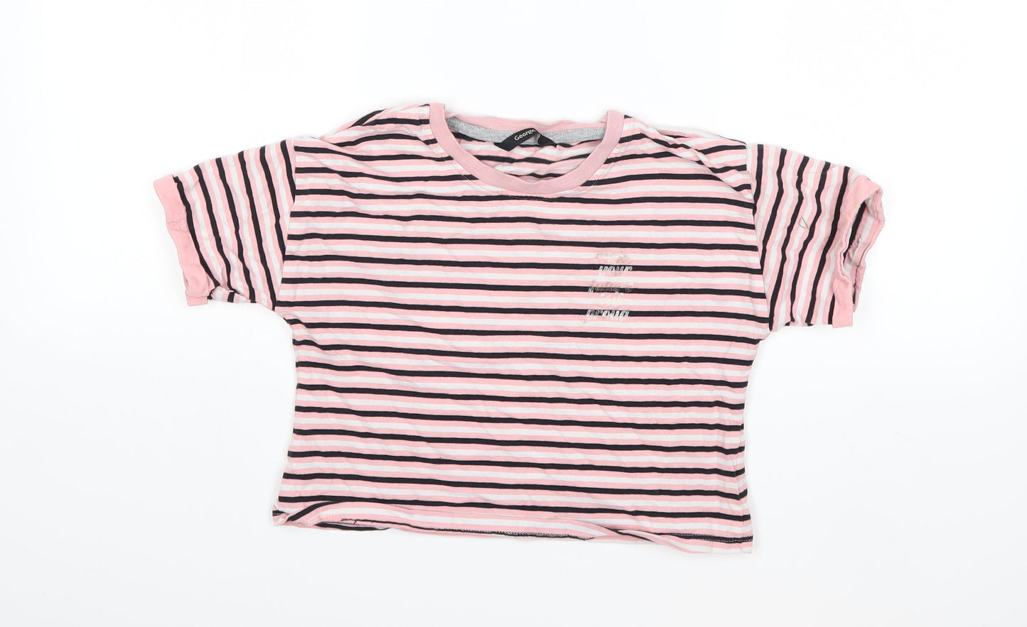 George Girls Pink Striped  Basic T-Shirt Size 9-10 Years