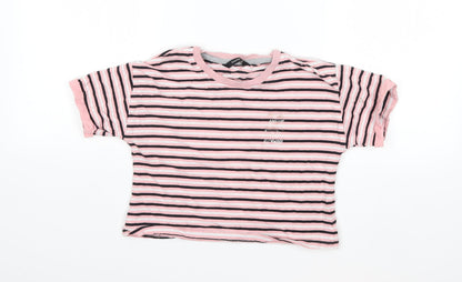 George Girls Pink Striped  Basic T-Shirt Size 9-10 Years