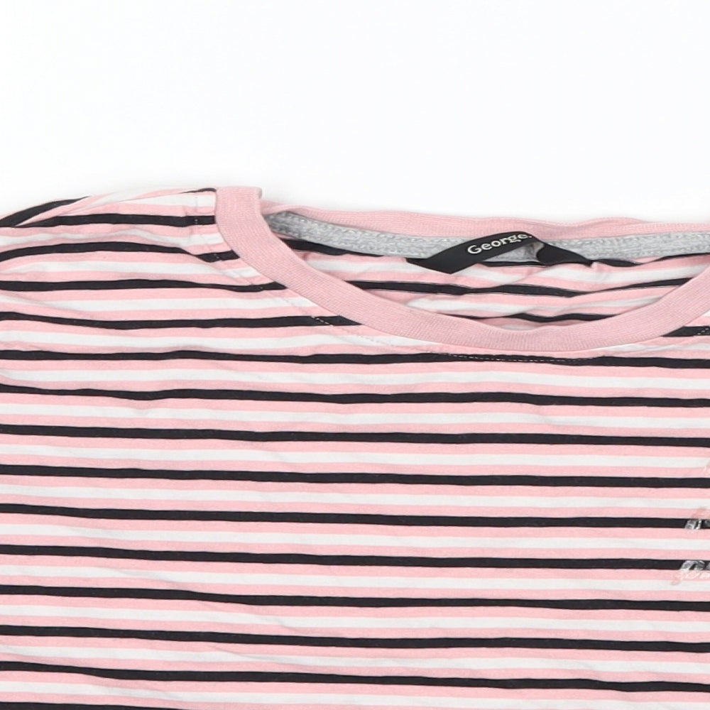 George Girls Pink Striped  Basic T-Shirt Size 9-10 Years