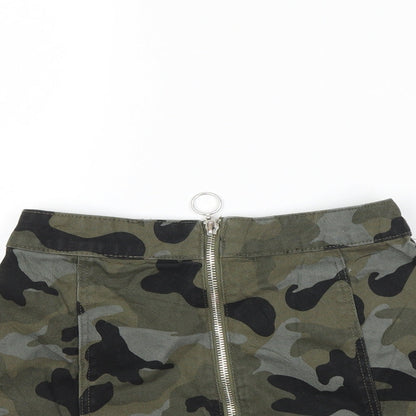 H&M Womens Grey Camouflage Denim Mini Skirt Size 6