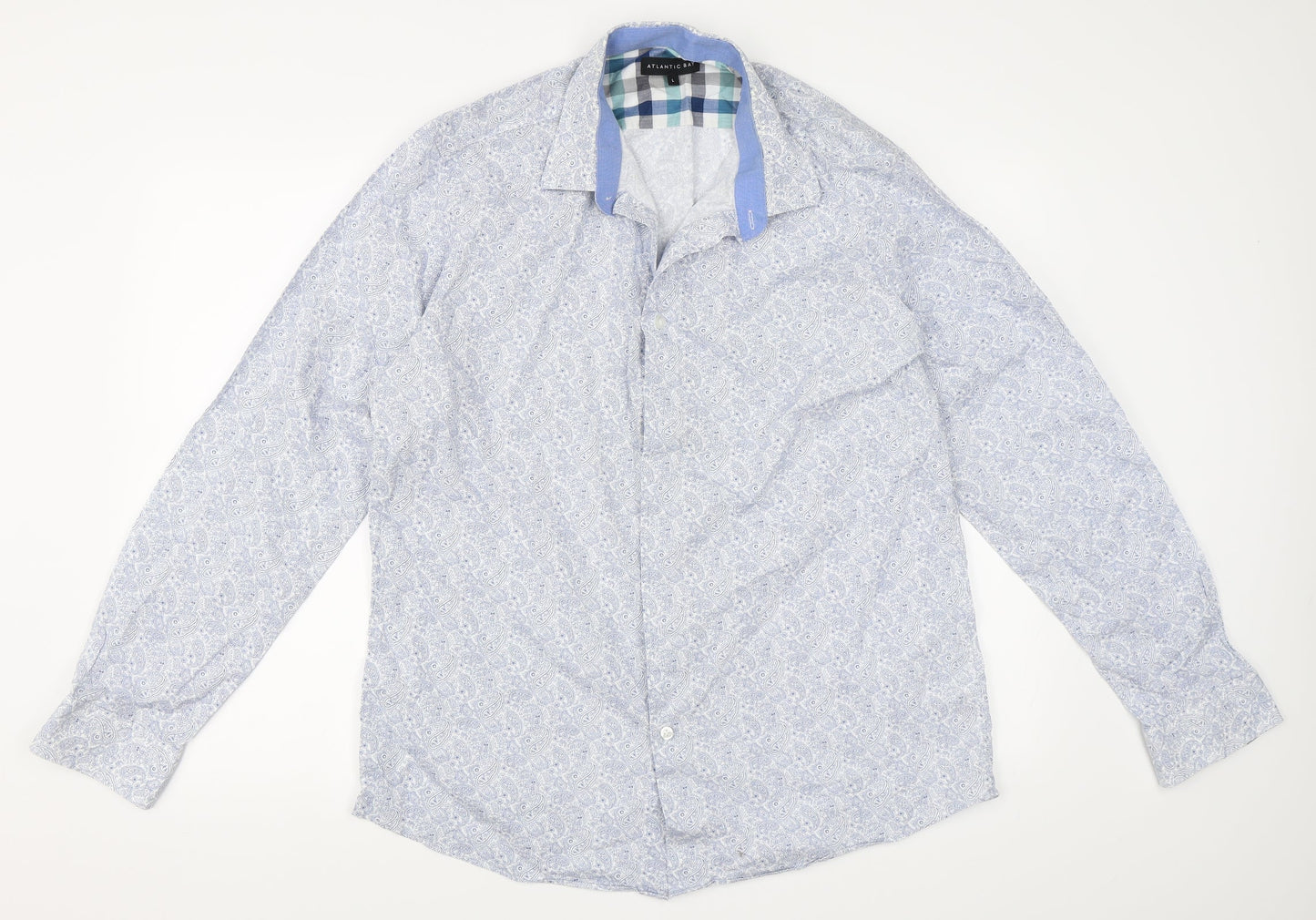 Mens UK Size L Atlantic Bay Blue  Button-Up Long Sleeve Casual Shirt