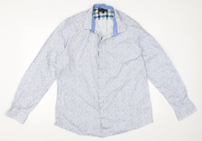 Mens UK Size L Atlantic Bay Blue  Button-Up Long Sleeve Casual Shirt