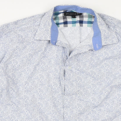Mens UK Size L Atlantic Bay Blue  Button-Up Long Sleeve Casual Shirt