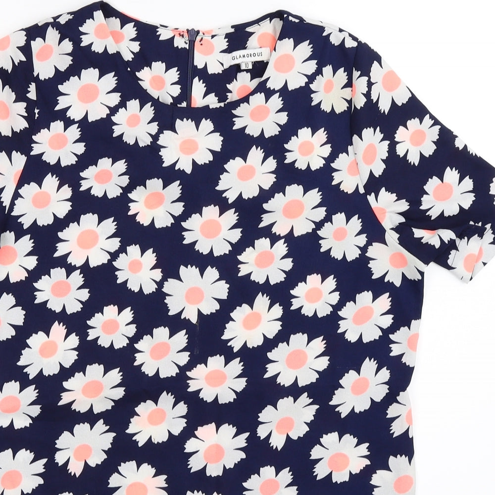 Glamorous Womens Blue Fair Isle  Basic Blouse Size 10