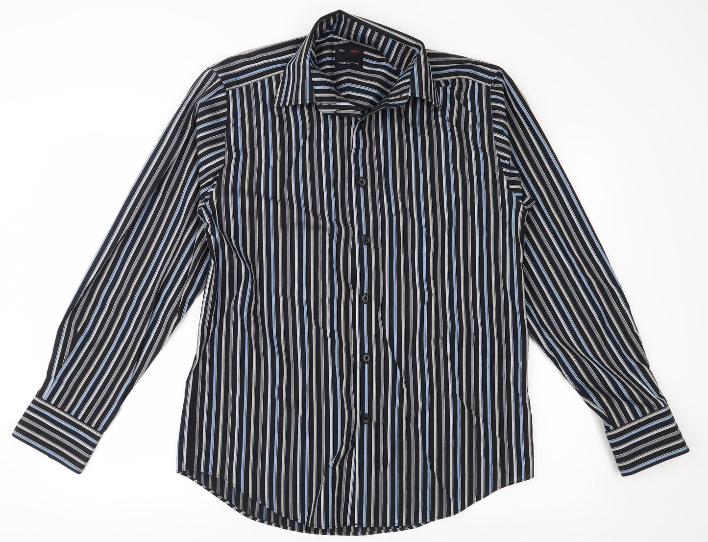 Redhering Mens Black Striped   Button-Up Size 15.5