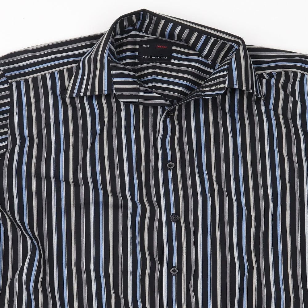 Redhering Mens Black Striped   Button-Up Size 15.5