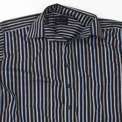 Redhering Mens Black Striped   Button-Up Size 15.5