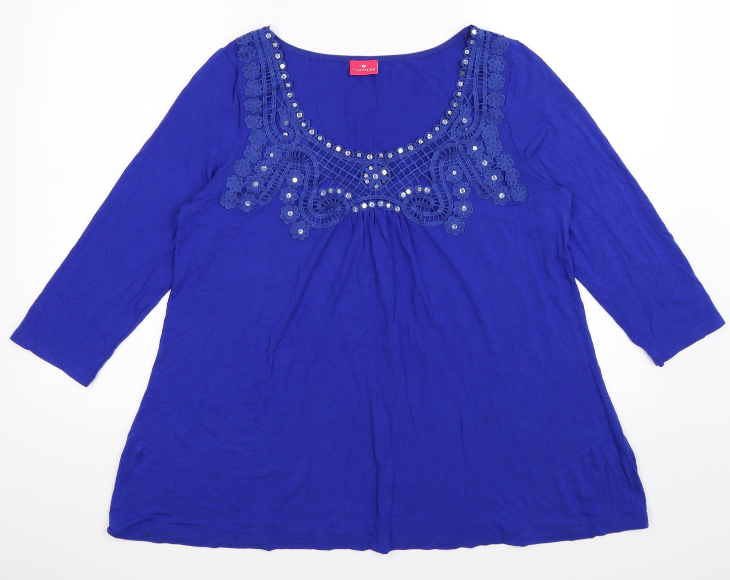 togehter Womens Blue Floral  Tunic T-Shirt Size L