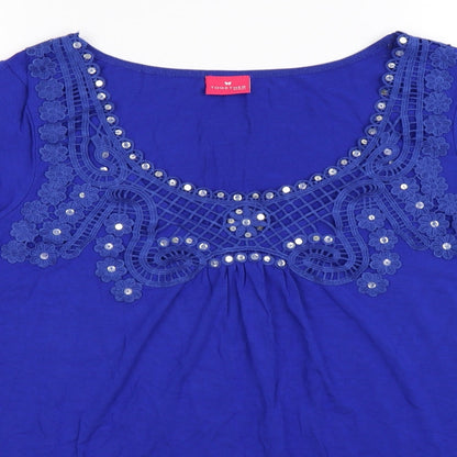 togehter Womens Blue Floral  Tunic T-Shirt Size L