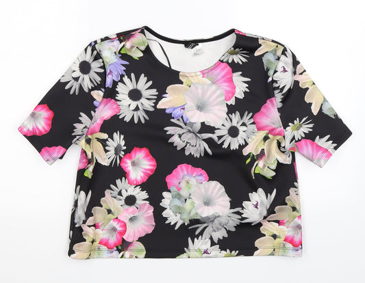 Divided Womens Black Floral  Basic T-Shirt Size M