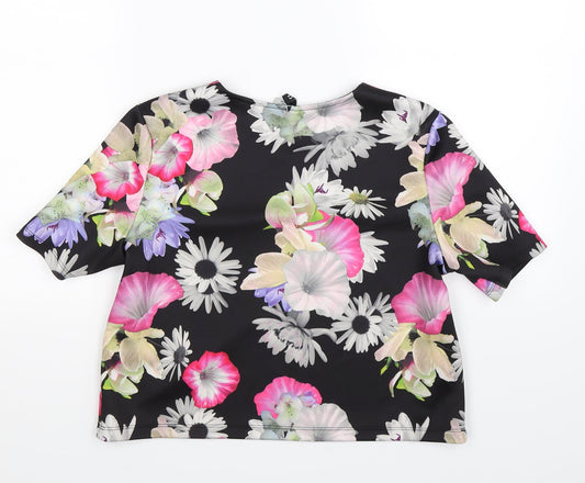 Divided Womens Black Floral  Basic T-Shirt Size M