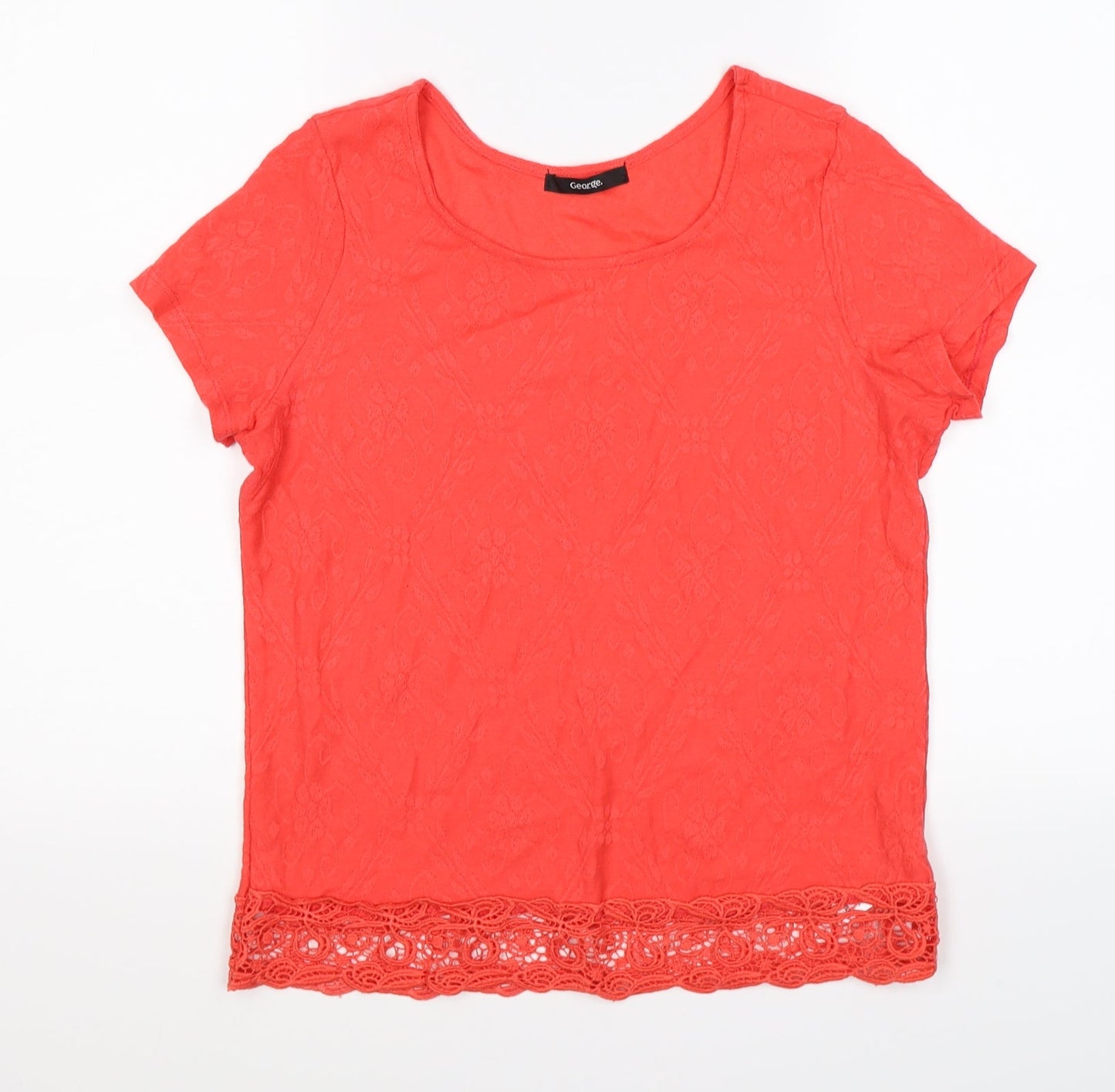 George Womens Red Floral Knit Basic T-Shirt Size 8