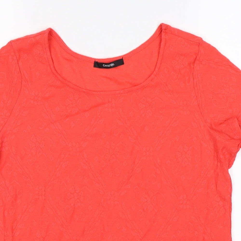 George Womens Red Floral Knit Basic T-Shirt Size 8