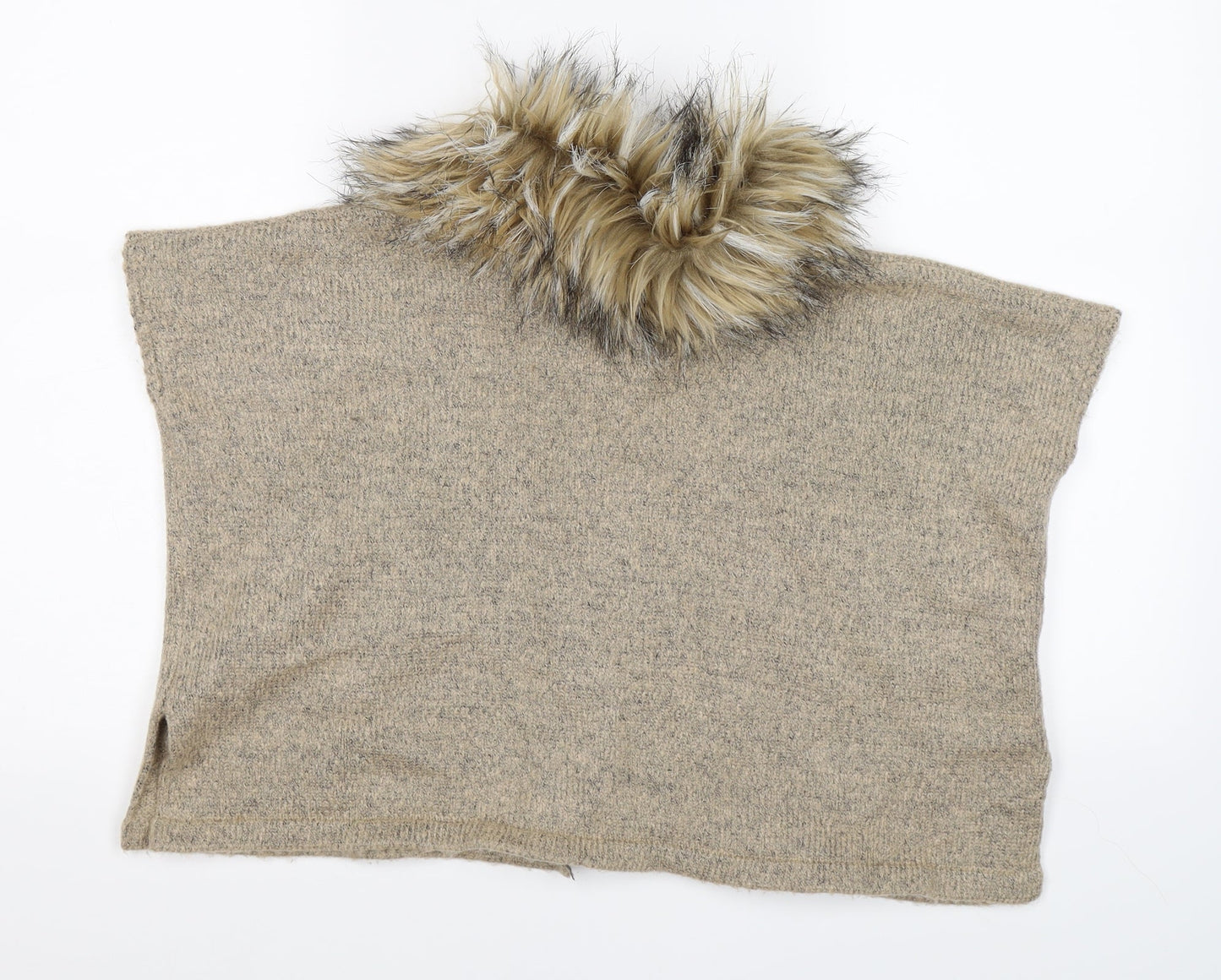 Young Dimension Girls Beige  Knit Henley Jumper Size 6-7 Years  - fur trim