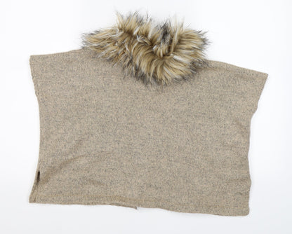 Young Dimension Girls Beige  Knit Henley Jumper Size 6-7 Years  - fur trim