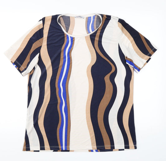 Damart Womens Brown Striped  Basic T-Shirt Size 14