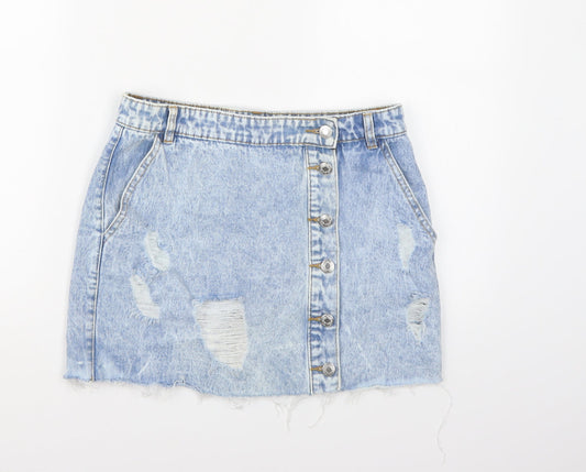 Pull&Bear Womens Blue  Denim A-Line Skirt Size L