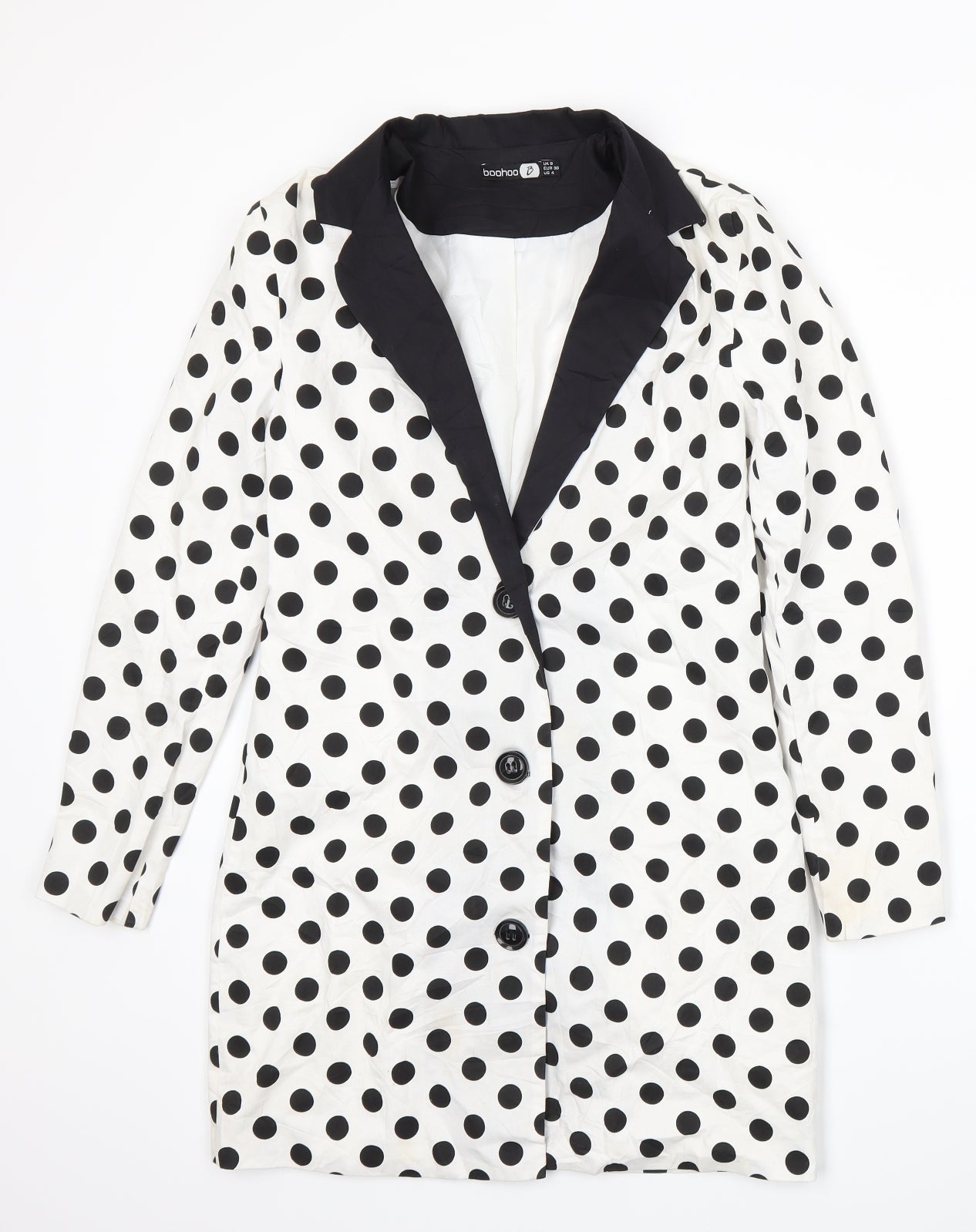 Boohoo Womens White Spotted  Jacket Suit Jacket Size 8