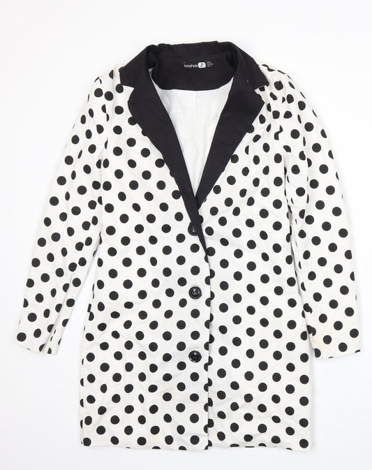 Boohoo Womens White Spotted  Jacket Suit Jacket Size 8