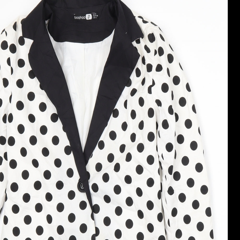 Boohoo Womens White Spotted  Jacket Suit Jacket Size 8