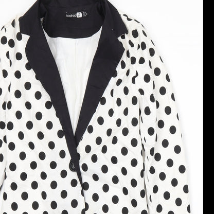 Boohoo Womens White Spotted  Jacket Suit Jacket Size 8