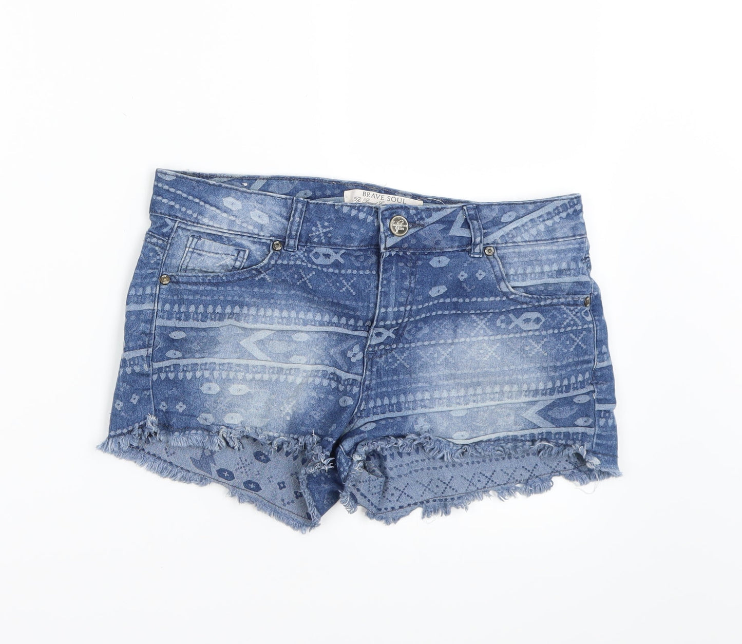 Brave Soul Womens Blue Geometric  Cut-Off Shorts Size 10