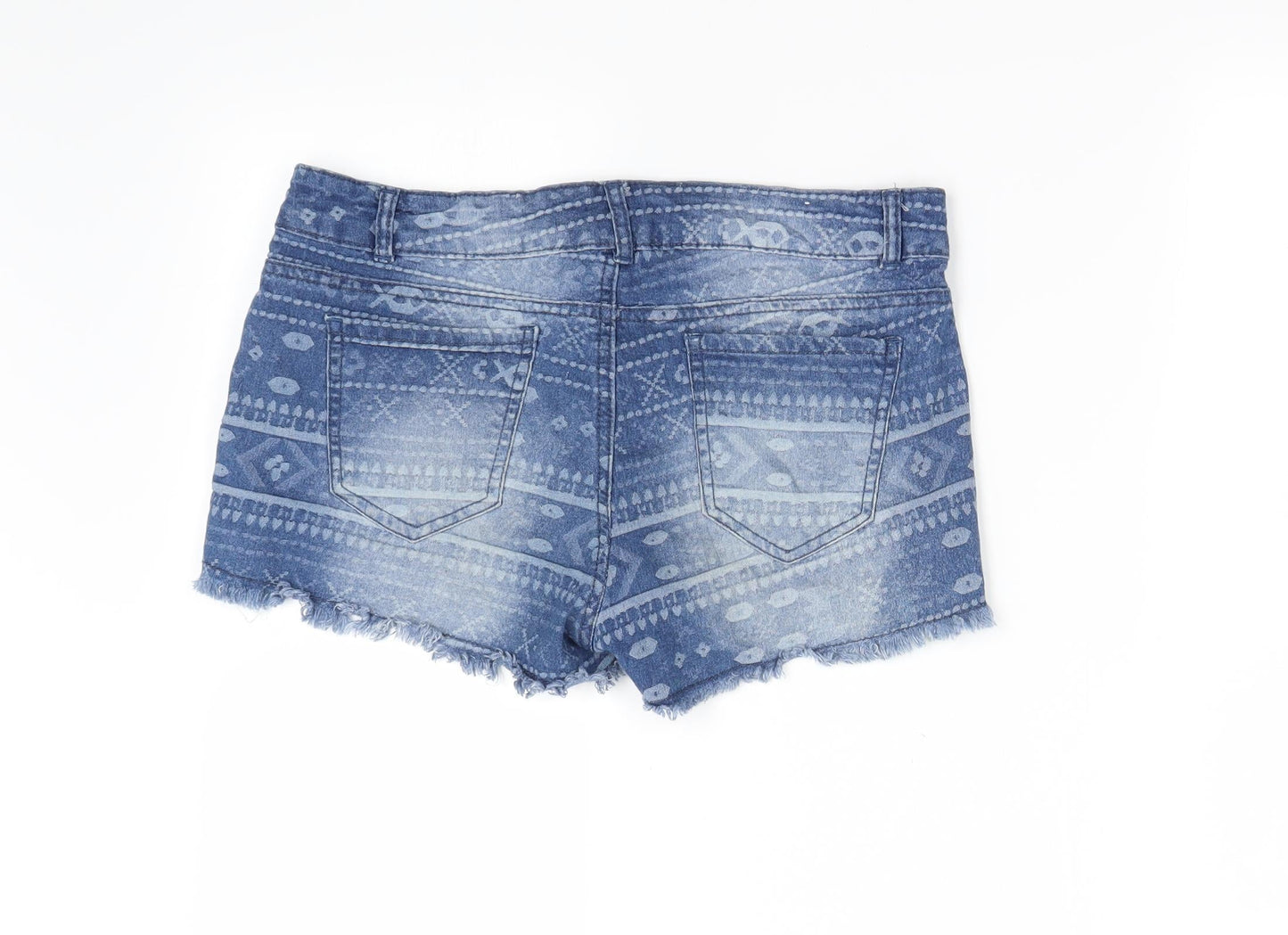 Brave Soul Womens Blue Geometric  Cut-Off Shorts Size 10
