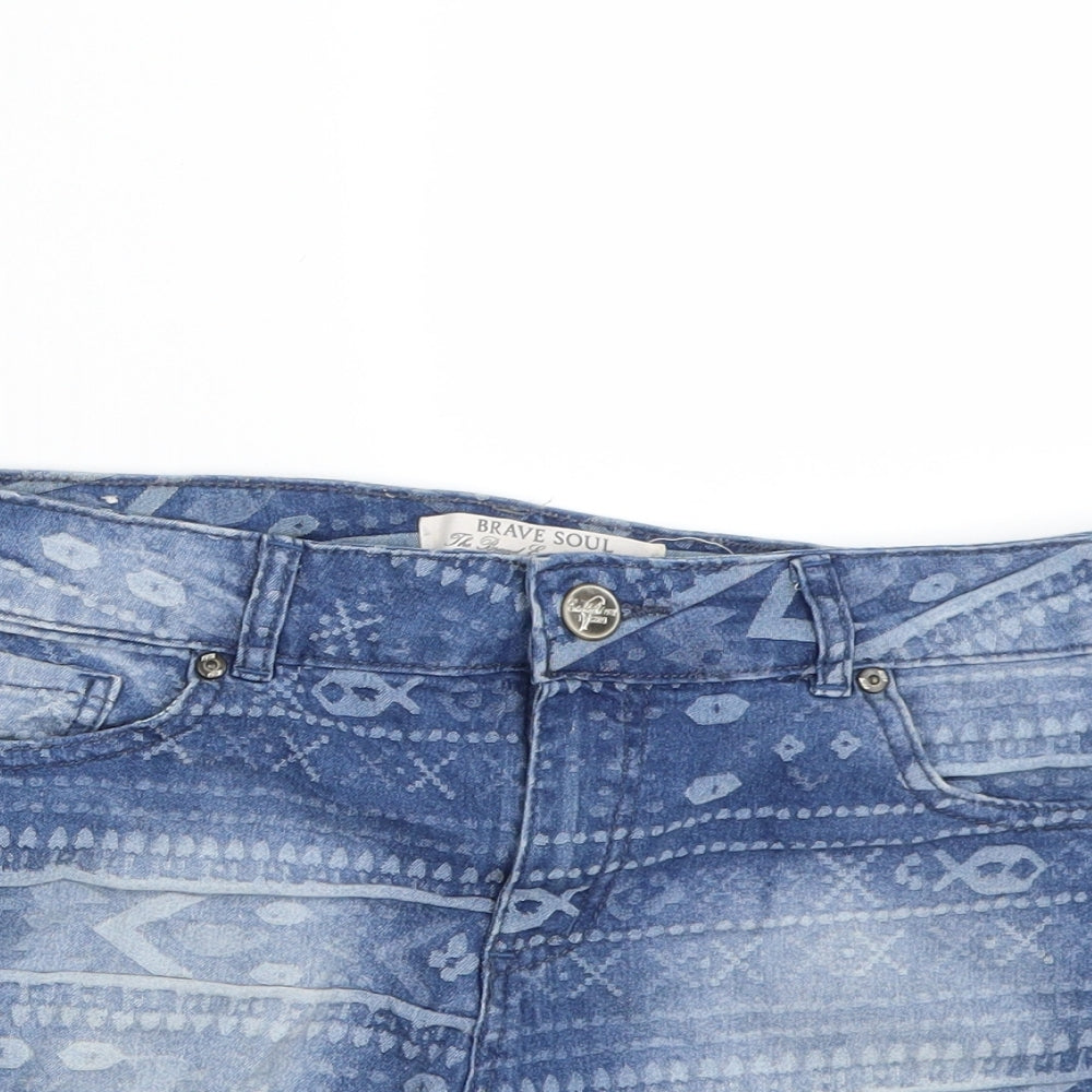 Brave Soul Womens Blue Geometric  Cut-Off Shorts Size 10