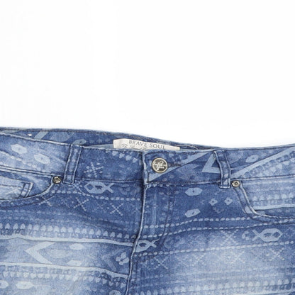 Brave Soul Womens Blue Geometric  Cut-Off Shorts Size 10